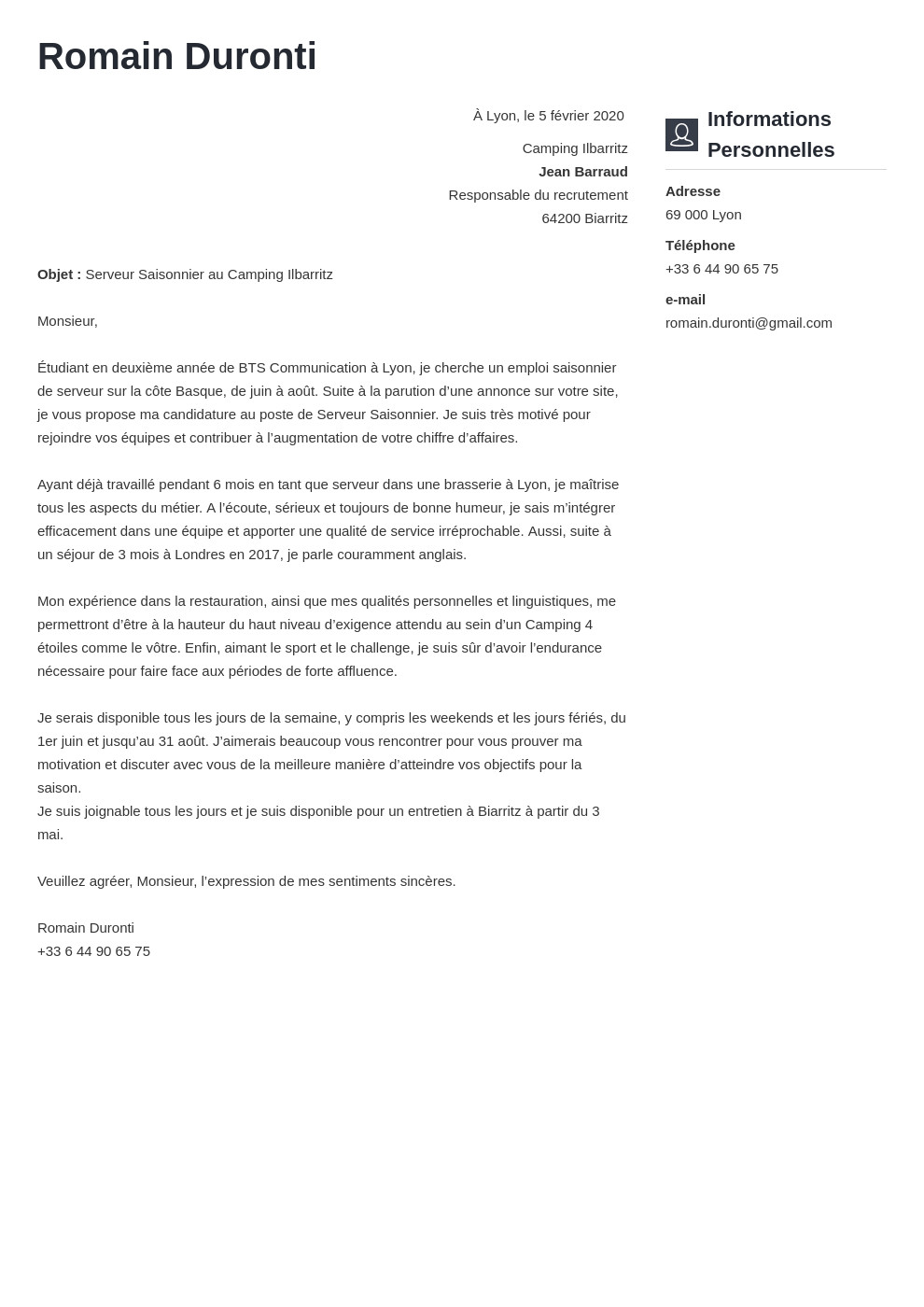 Lettre de motivation pour un job d été un exemple pratique General