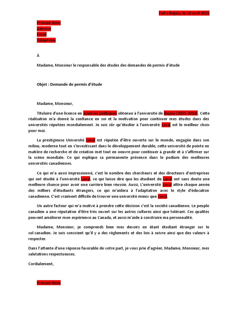 Modèles de lettres de motivation pour l université Exemple en format