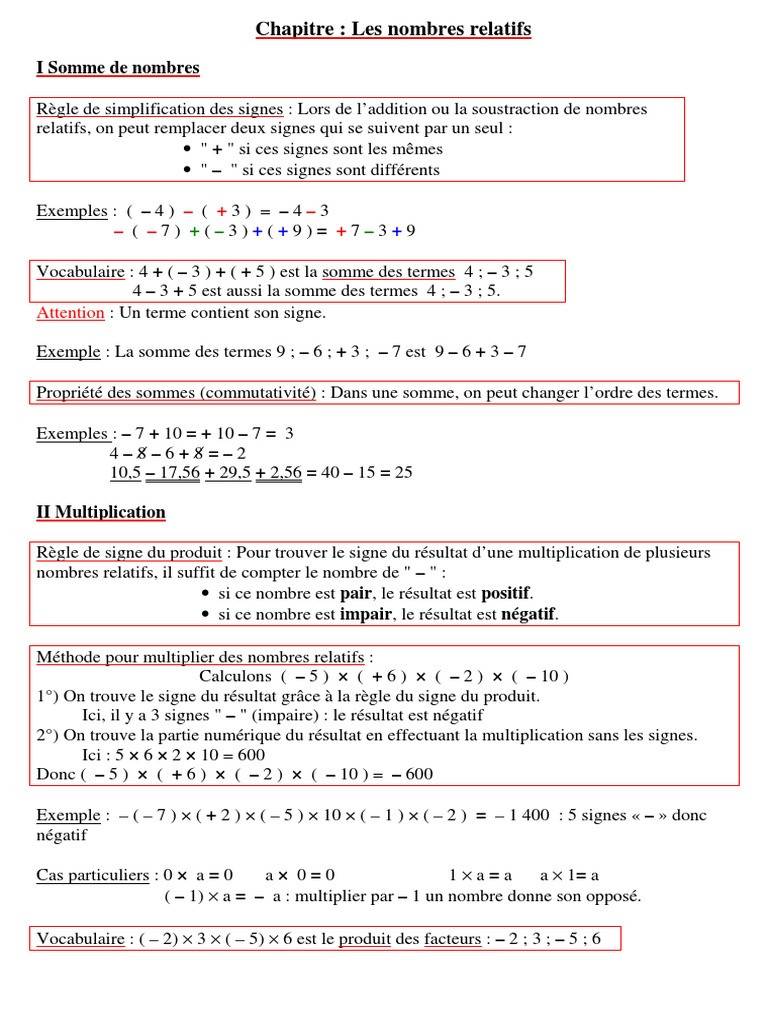 Multiplication Des Nombres Relatifs Exercices Corrigés Guide pratique de multiplication des nombres relatifs - General Infosmax