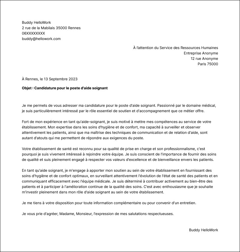 Titre Mod Les De Lettre De Motivation Pour Aide Soignante Conseils Et Exemples General Infosmax