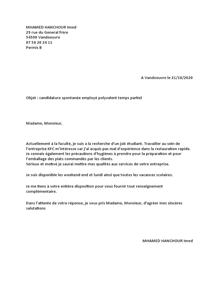 Titre Modèles De Lettres De Motivation Pour Un Job Étudiant Débutant En Pdf General Infosmax 0694